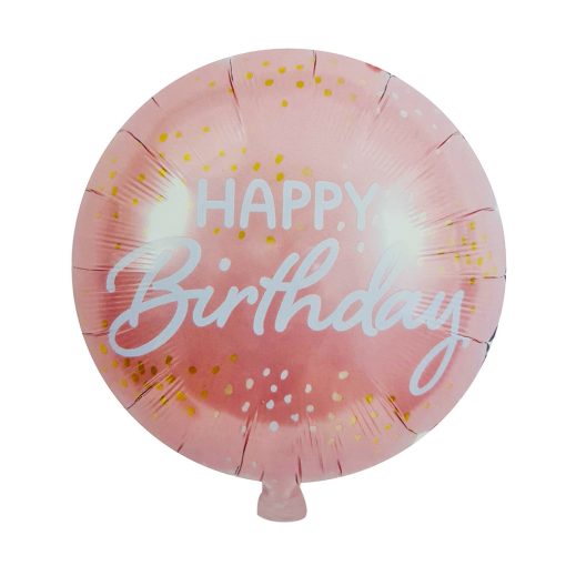 Kör alakú fólia lufi – Happy Birthday – Pezsgő szín