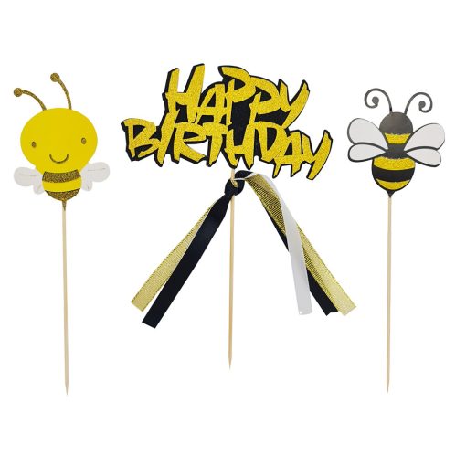 3 darabos torta dekoráció – Happy Birthday – Méhecske