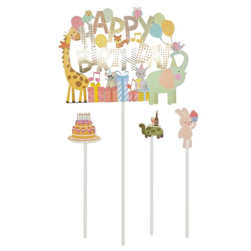 4 darabos torta és sütemény dekoráció – Happy Birthday – Állatok
