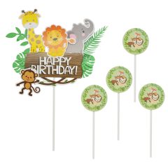   5 darabos torta és sütemény dekoráció – Happy Birthday – Állatok
