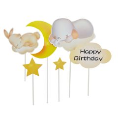   6 darabos torta és sütemény dekoráció – Happy Birthday – Elefánt és nyuszi