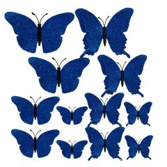 12 darabos tortadekoráció – Csillogó pillangó – Kék