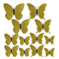   12 darabos tortadekoráció – Csillogó pillangó – Arany