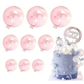   9 darabos műanyag dekorációs gömb – Átlátszó - Rózsaszín