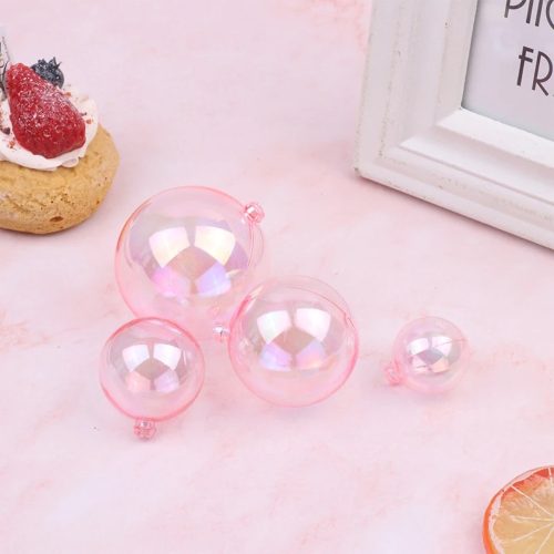 9 darabos műanyag dekorációs gömb – Átlátszó - Rózsaszín