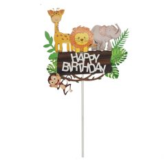   Tortabeszúró, torta dekoráció – Happy Birthday – Szafari állatok