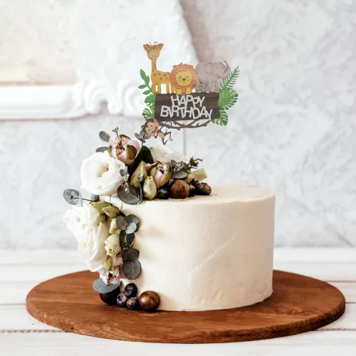 Tortabeszúró, torta dekoráció – Happy Birthday – Szafari állatok