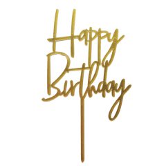   Sziluett tortadekoráció – Happy Birthday felirat – Arany