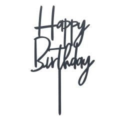   Sziluett tortadekoráció – Happy Birthday felirat – Fekete