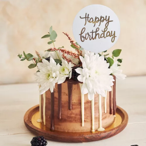 Sziluett tortadekoráció, torta beszúró – Happy Birthday – Fehér