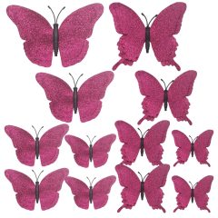 12 darabos tortadekoráció – Csillogó pillangó – Pink