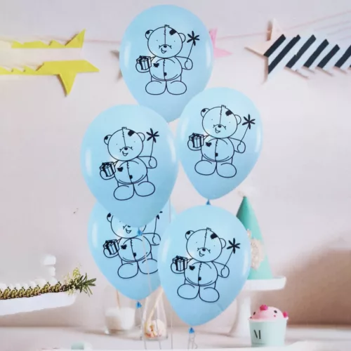 5 darabos latex lufi szett – Maci mintával – Kék