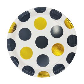   10 darabos papír tányér – Pöttyös – Fekete és arany