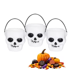   3 darabos műanyag kicsi halloween cukorkatartó vödör – Koponya