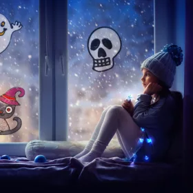 Halloween-i ablakdekoráció – Csontváz