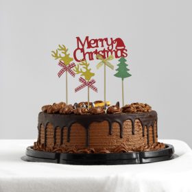   4 darabos torta dekoráció, torta beszúró – Merry Christmas felirat, szarvas és fenyőfa