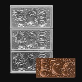   Polikarbonát táblás csokoládé forma – Karácsonyi minta – Hóember, télapó és szarvas