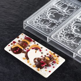   Polikarbonát táblás csokoládé forma – Karácsonyi minta – Hóember, télapó és szarvas