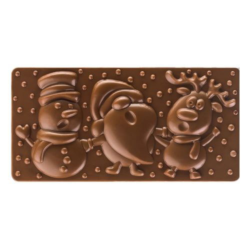 Polikarbonát táblás csokoládé forma – Karácsonyi minta – Hóember, télapó és szarvas