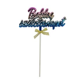  Műanyag tortadekoráció, torta beszúró – Boldog születésnapot – Szivárvány színű