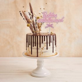 Műanyag tortadekoráció, torta beszúró – Boldog születésnapot – Rózsaszín1