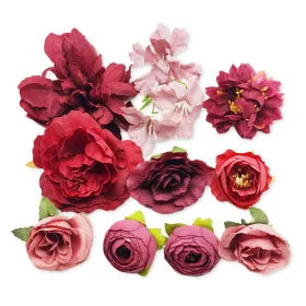 Selyemvirág, művirág szett tortához – Bordó - 10 darab