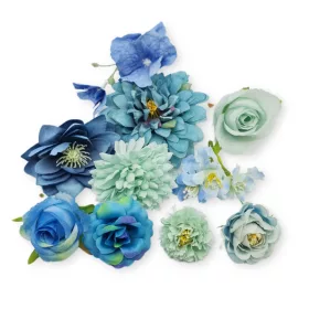 Selyemvirág, művirág szett tortához – Világoskék - 10 darab