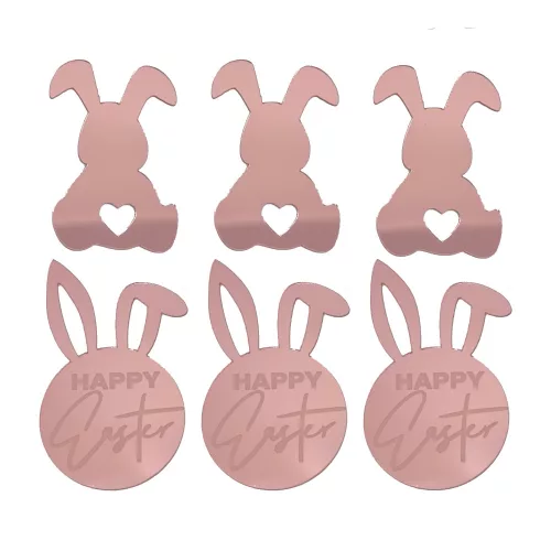 6 darabos sziluett torta és sütemény dekoráció – Húsvéti minta – Rose Gold