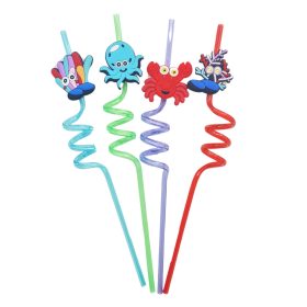   4 darabos műanyag szívószál szett – Tengeri Állatok minta
