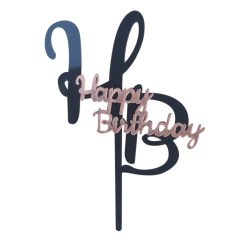   Sziluett torta beszúró, torta dekoráció – Happy Birthday felirattal - Fekete