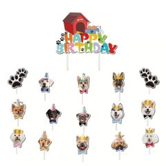   16 darabos papír sütemény- és tortadekoráció – Kutyás mintával, "Happy Birthday" felirattal