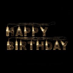   LED-es party fényfüzér - Happy Birthday - Ezüst csillámos