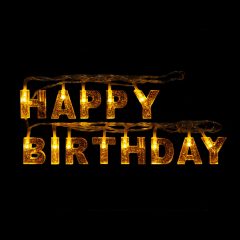   LED-es party fényfüzér - Happy Birthday - Arany csillámos