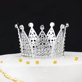  Tortadekoráció, tortadísz – Ezüst korona apró kövekkel
