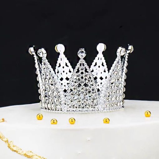 Tortadekoráció, tortadísz – Ezüst korona apró kövekkel