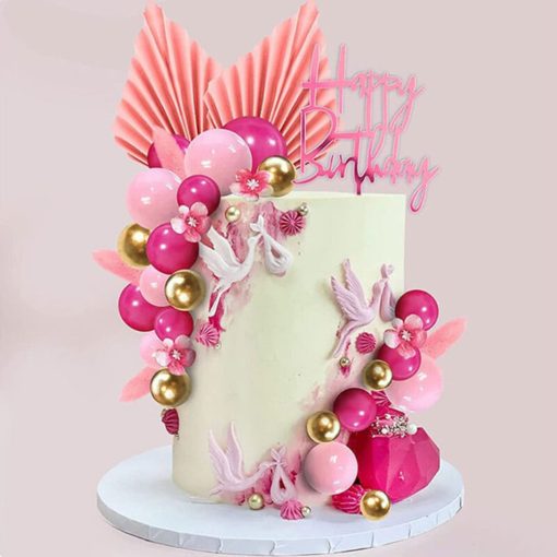 25 darabos műanyag gömb tortadekoráció szett – Rózsaszín és arany