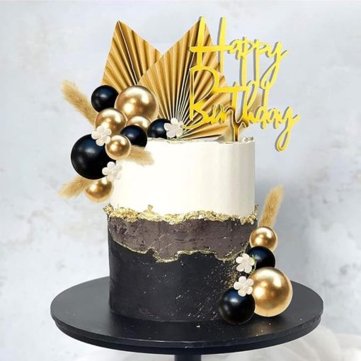 25 darabos műanyag gömb tortadekoráció szett – Fekete és arany