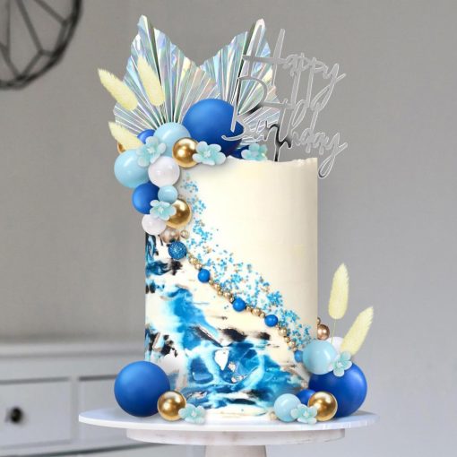 25 darabos műanyag gömb tortadekoráció szett – Kék és világoskék 