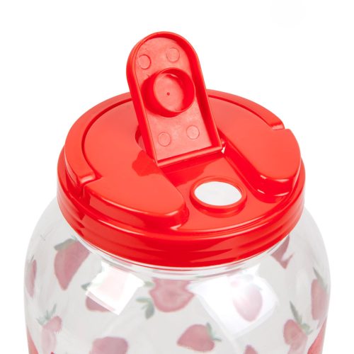 Műanyag italadagoló csappal, műanyag poharakkal - Eper