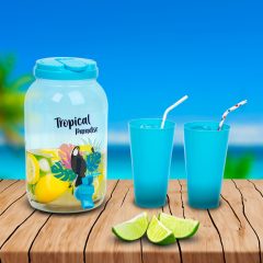   Műanyag italadagoló csappal, műanyag poharakkal - Tropical 