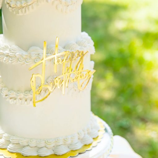 Műanyag sziluett beszúró – "Happy Birthday" felirat torta oldalára – Arany