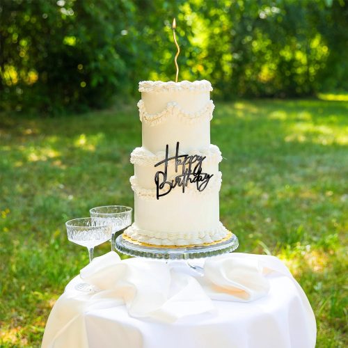 Műanyag sziluett beszúró – "Happy Birthday" felirat torta oldalára – Fekete