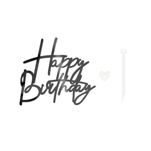 Műanyag sziluett beszúró – "Happy Birthday" felirat torta oldalára – Fekete