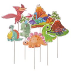 8 darabos papír tortadekoráció - Cuki dinoszauruszok
