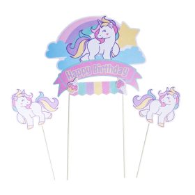   3 darabos papír tortadekoráció - Happy Birthday - Unikornis