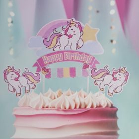   3 darabos papír tortadekoráció - Happy Birthday - Unikornis