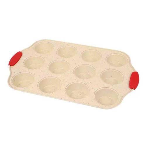 Fém sütőforma szilikon fogóval – 12 részes muffin forma