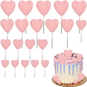 20 darabos torta dekorációs szett - Szív – Rózsaszín