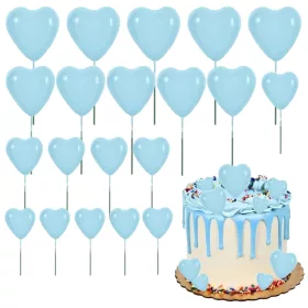   20 darabos torta dekorációs szett - Szív – Világos kék