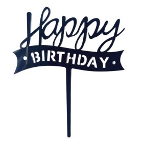   Akril tortadekoráció "Happy Birthday" felirattal – Fekete szín